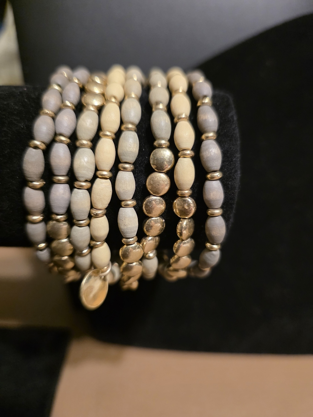 #257 Plunder Gold and Taupe Multi Beaded Bracelet Set Of 8